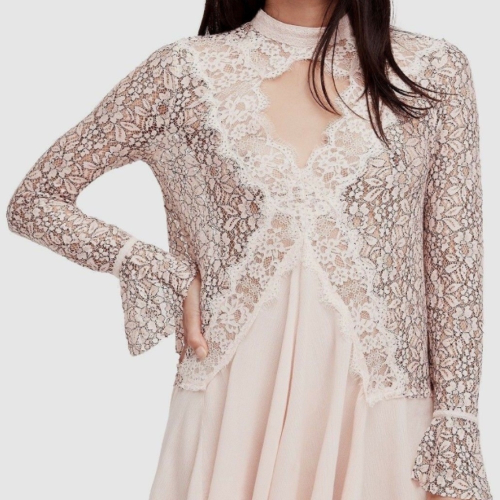 NWT Free People Ivory Tell Tale Lace Mini Dress